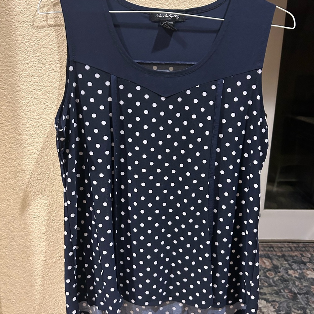 Chic Navy Polka Dot Sleeveless Blouse
